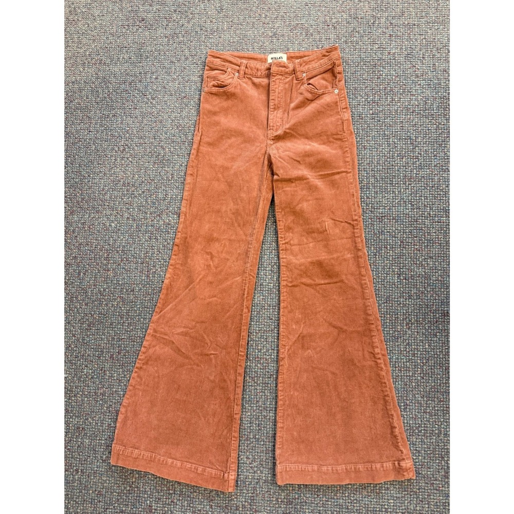 Rollas Eastcoast Flare Corduroy Pants Rust Terracotta High Rise 27